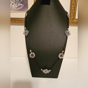 J.Jill Winter Holiday Snowflake Station Long Necklace Silver and Gold Tone